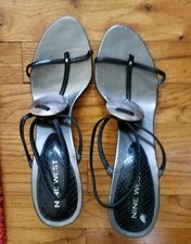 NINE WEST Black Mother Of Pearl Shell Strappy Heels Shoes ~9.5 M3020