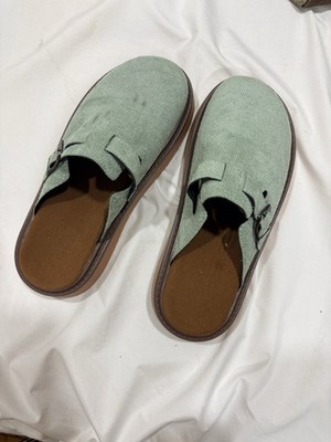 Pale soft Green Mule Suede Slip-On Casual Shoes Buckle Strap Round Toe US 8.5