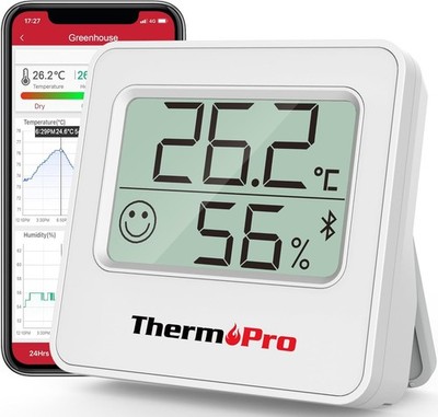 ThermoPro TP357 Bluetooth 80m Hygrometer Innen Raumthermometer Digital Mini App