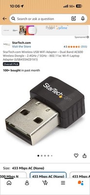 StarTech.com Wireless USB WiFi Adapter   Dual Band AC600 Wireless Dongle  2.4...