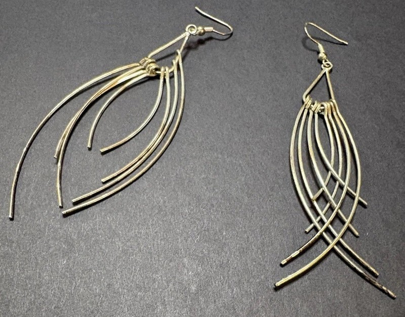 Tarnished Silver Multi-Strand Dangle/Drop Hook Earrings Metal Lobe No Stone