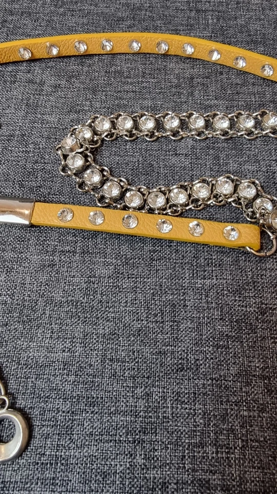 Kezo Damen Gürtel Neu Gelb  Strasssteine Zirkonen 103cm Verstellbar Art 24/875 - Bild 3 von 4