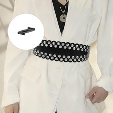 Metal Eyelet PU Wide Belt Comfortable Waist Cincher Corset Band for Office Wear