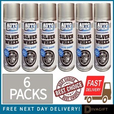 6 x SILVER WHEEL AEROSOL SPRAY PAINT 400ML DURABLE FINISH FOR CAR AUTO METAL NEW