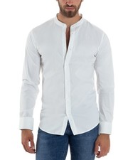 Camicia Uomo Collo Coreano Manica Lunga Slim Fit Basic Casual Cotone