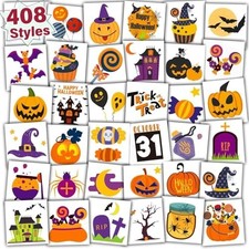 Temporary Tattoos for Kids Halloween Party Decorations, 408 Count, Multicolor