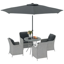 Image of Outsunny Luxury Rattan Garden Dining Set W/ Parasol, Cushions, Light Grey