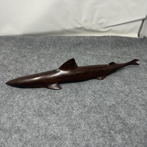 Vintage Ironwood Large Hand Carved Wooden Shark Sculpture Figure Dark MCM READ