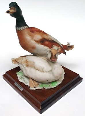 GIUSEPPE ARMANI Stockenten Capodimonte Figur Kunststein Florence 80er SIGNIERT!