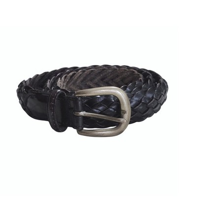 Unbranded Braided Leather Belt Mens 38 Black Full Grain Cowhide Solid Brass
