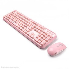 FOPETT Wireless Keyboard and Mouse Combo, 104 Keys Full-Sized - White