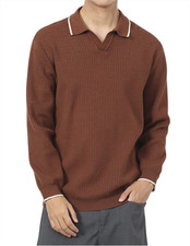Men's Knit Polo Sweater Long Sleeve Polo Shirts Lightweight Pullover Sweater
