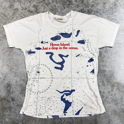 Vintage Radford Shirt Mens Small White Heron Island Nautical Map Graphic Tee