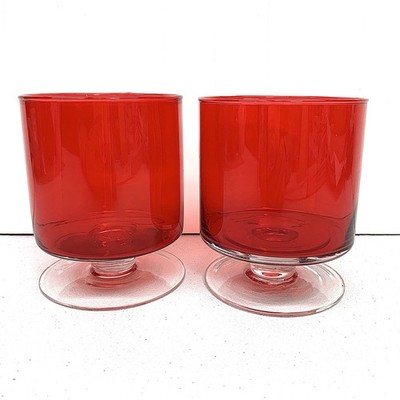 Vintage Crate And Barrel, Ruby Red Footed, Hurricane/Candle Holder 4x5 