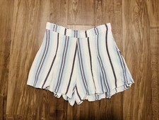 Show Me Your Mumu Shorts Blue White Striped Rayon Pockets Made USA Size Medium