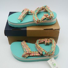 NEW Teva Girl's Kids 1 Midform Fray Sandals Frazier Cascade Green Blue