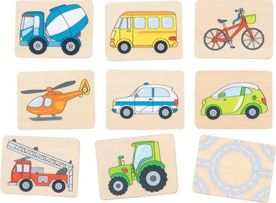 Memo Fahrzeuge 6,5 x 5 x 0,5 cm, 32 Kärtchen, Holz, per Stück Spiel Deutsch 2025