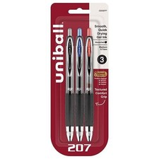 Uniball 207 Retractable Gel Ink Pen 0.7mm 3/Pk Blk-Red-Blue Office School Home