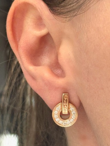 AUTHENTIC BVLGARI BULGARI DIAMOND EARRINGS 18K ROSE GOLD, RETAIL USD $7,550.00+T - Picture 13 of 15