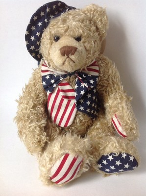 Patriotic Boy Teddy Bear Plush by Delcon Products Sitting Stuffed Americana 8''