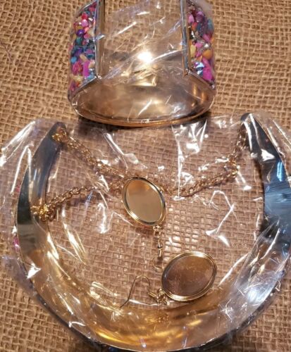 Multicoloured Necklace, Bangle & Earrings Goldtone Colorful Jewelry Set - Picture 2 of 6