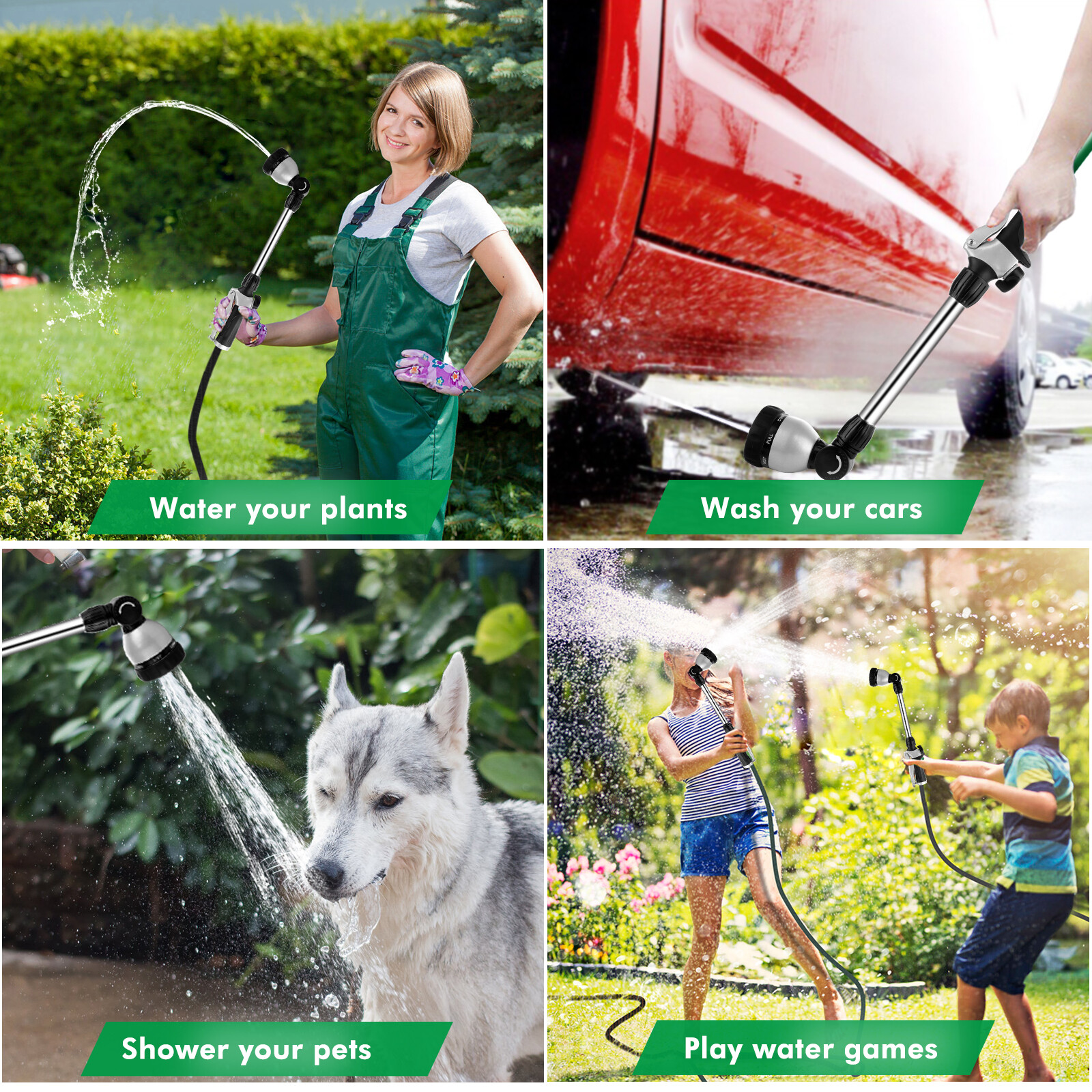 RESTMO Metal Watering Wand,16-Inch Hose Nozzle Sprayer with 7 Spray Patterns-USA