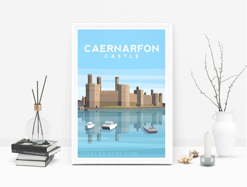 Caernarfon Castle Art Print, North Wales Travel Poster, Original Illustration - Picture 4 of 6
