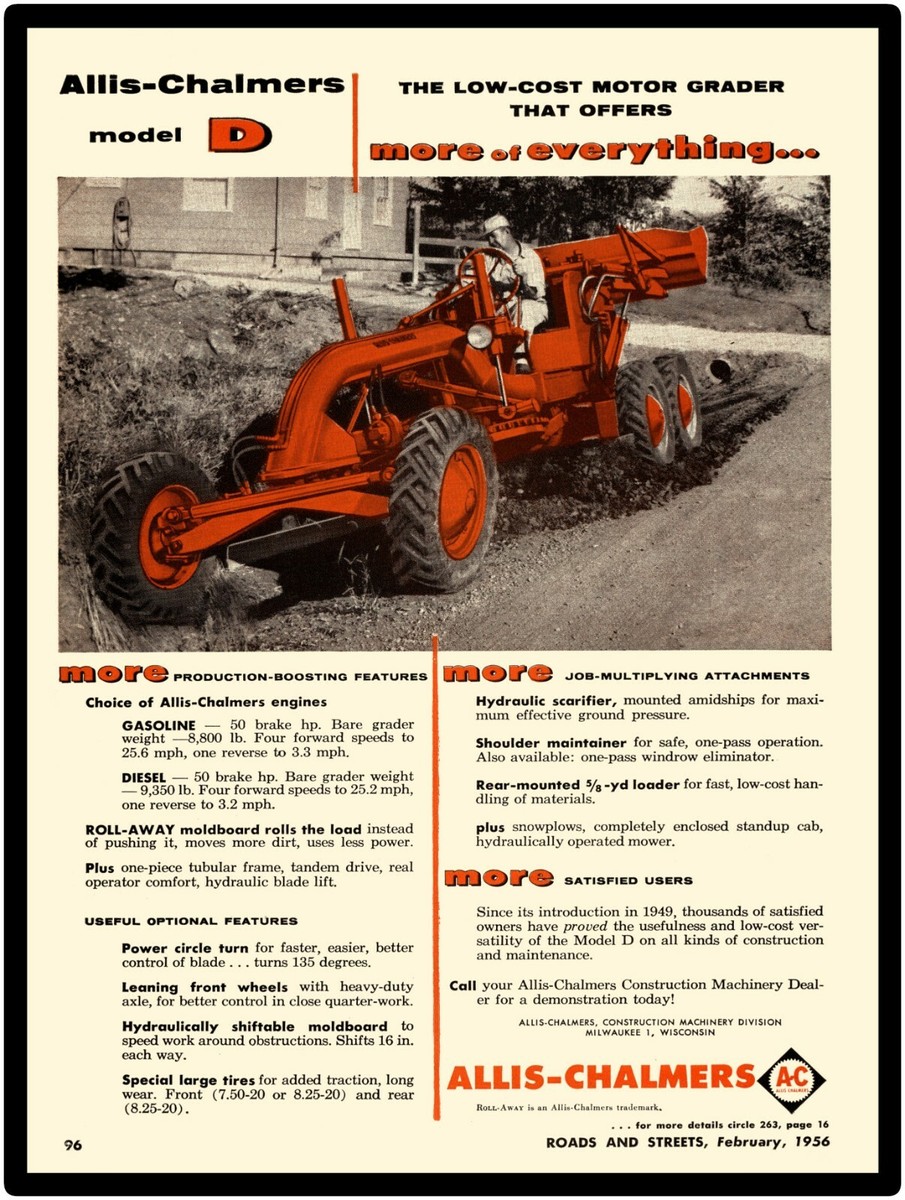 1956 Allis Chalmers Construction New Metal Sign: Model D Motor