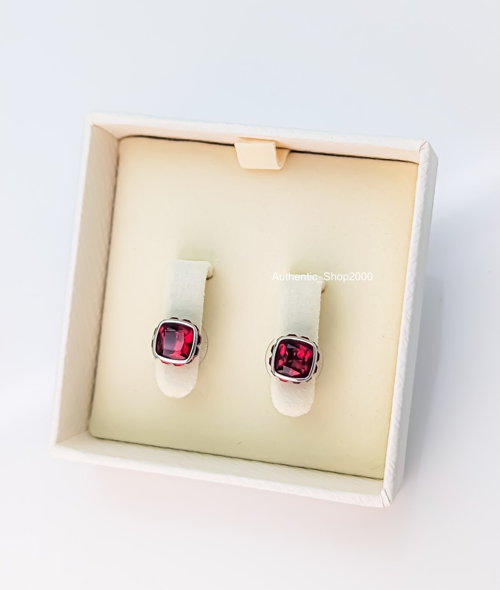 NEW SWAROVSKI Brand Rhodium Red Square Crystal Birthstone