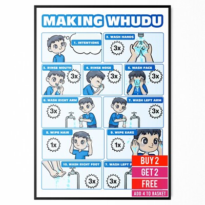 Kinder Wudhu Guide Poster Lernen Lehren Wudu Salah Anleitung Poster A5-A3