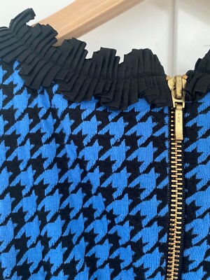 SARA CAMPBELL Sheath Dress sz S Blue Black Houndstooth KNIT High