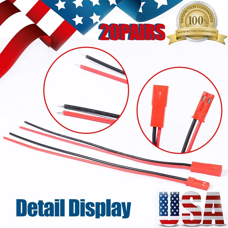20 pairs 150mm For JST Plug Connector Cable Wire Male & Female RC Lipo Battery - Image 4 of 4
