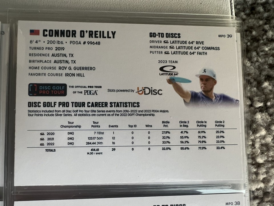 2023 DGPT Disc Golf Trading Card Connor O Reilly RC Rookie Card MPO 39 2023-dgpt-disc-golf-trading-card-connor-o-reilly-rc-rookie-card-mpo-39