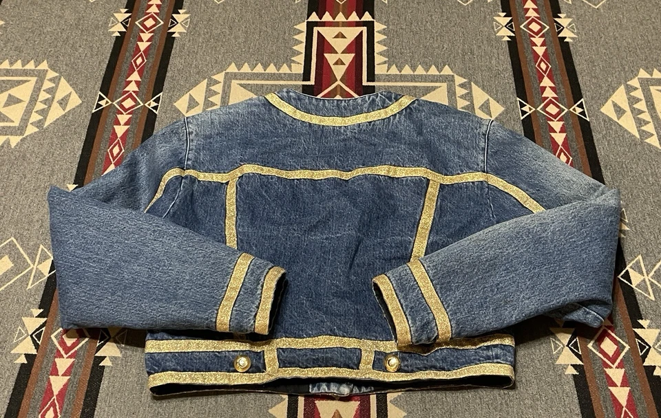 Женская джинсовая куртка Moschino размер 12 синие западные золотые пуговицы BR - Изображение 2 из 4