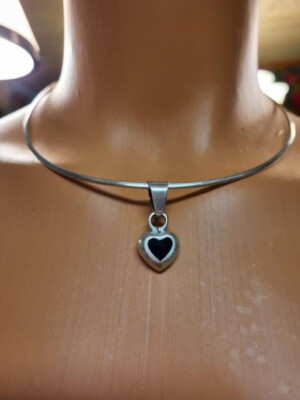 Sterling Silver Handmade Wire Choker Sterling Black Enamel