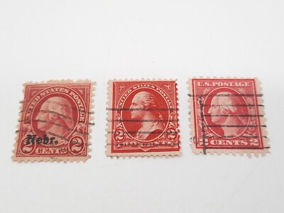 3 Different Styles of George Washington Two Cent USPS Stamp Red.