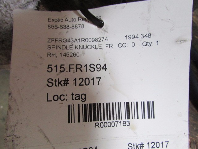 Ferrari 348, RH, Right Front Spindle Knuckle, w/o Hub, Used, P/N 145260