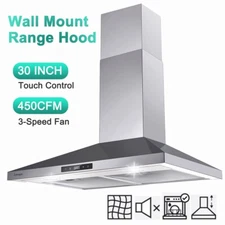 Zomagas 30in Wall Mount Range Hood Vent 450CFM Cook Fan 3-Speed Touch Panel NEW