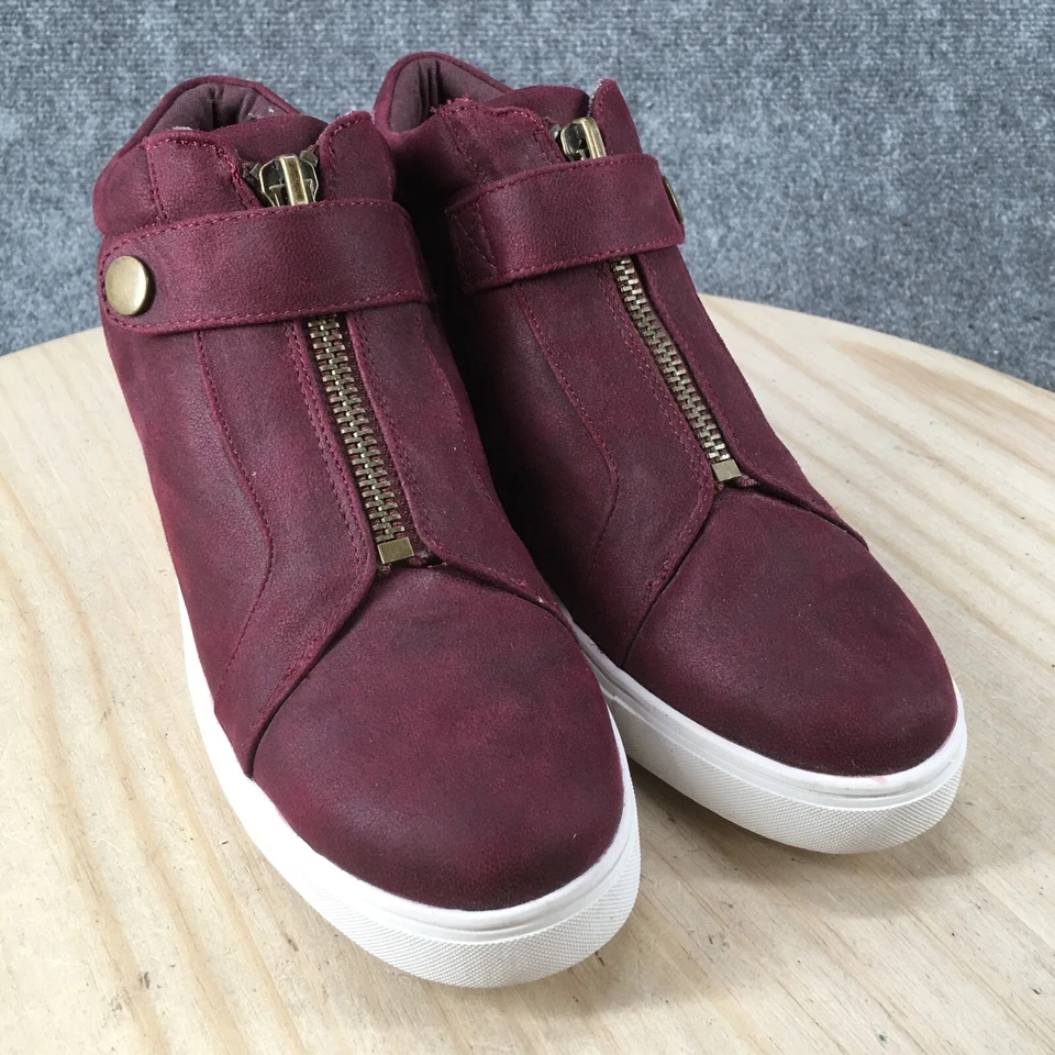 Yellow Box Boots Womens 9.5 Maibel Front Zip Button Ankle Bootie Red Fabric - Image 3 of 4