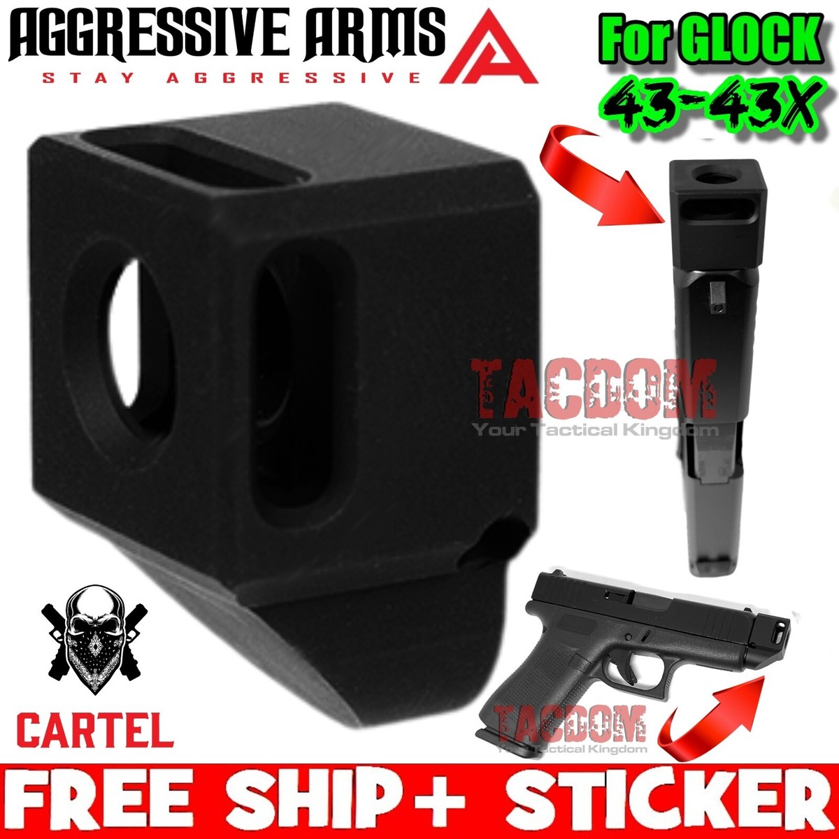 AGGRESSIVE ARMS CARTEL BLACK Comp Compensator Muzzle Brake GL0CK