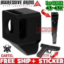 AGGRESSIVE ARMS CARTEL BLACK Comp Compensator Muzzle Brake GL0CK 43 43X PORTED
