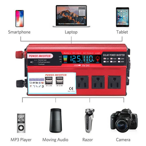 5000W Car Power Inverter DC 12V To AC 110V Pure Sine Wave Solar Converter 4 USB - Picture 8 of 11