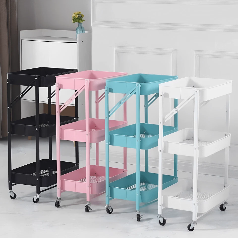 BIZTECHTRADING Kitchen Trolley 3 Tier Storage Rack Cart Slim Rolling Trolley W/ Wheels & Handle