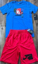NWT Nike Boys YXL Red/Blue/Black SHOEBOX TRUCK Dri-Fit Shorts Set XL