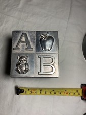 Vintage Silver Plated Piggy Bank ABC Baby Block 4   Missing Stopper