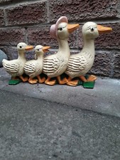 Vintage Cast Iron Door Stop Stay Heavy Hand Painted Family Of Ducks