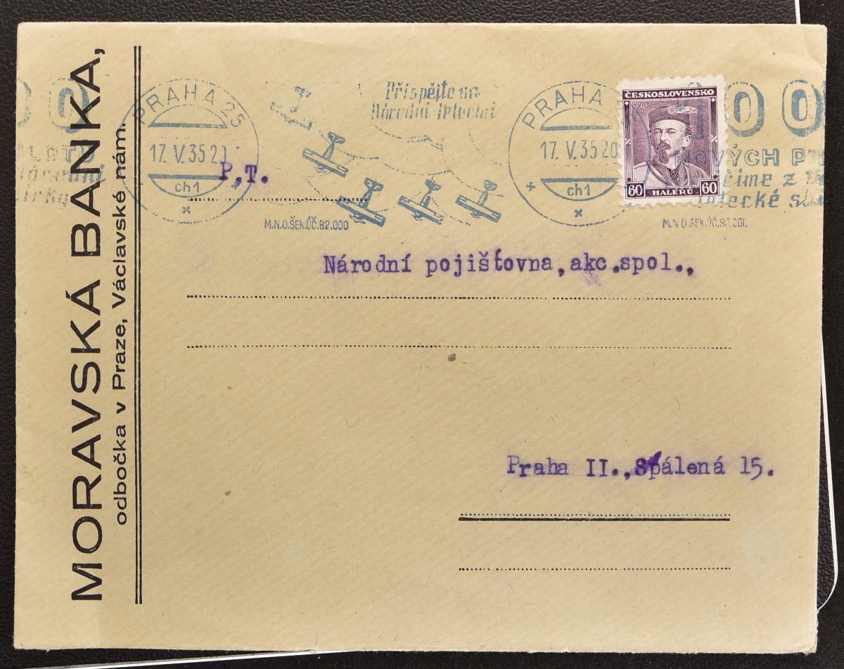 CZECHOSLOVAKIA 1935 Hero + Airmail Slogan PostMark on Local PRAH