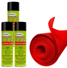 12FT x 45" RED Carpet ROLL + 3 CANS of 777 Glue for Polymat S35 Latex Backed