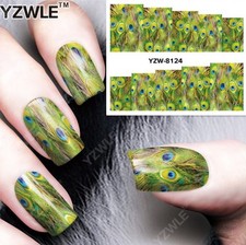 Green Peacock Feathers Nail Art Sticker Decal Decoration Manicure  