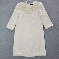 Ann Taylor Women Dress 0P Cream Shift Beaded 3/4 Sleeve